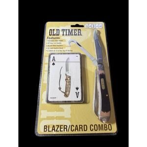 OLD TIMER Blazer/Card Combo Fixed Blade Knife Gut Hook Stainless Steel NEW